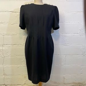 Positive Attitude Vintage Black Dress with Short Puff Sleeve w Gold Buttons